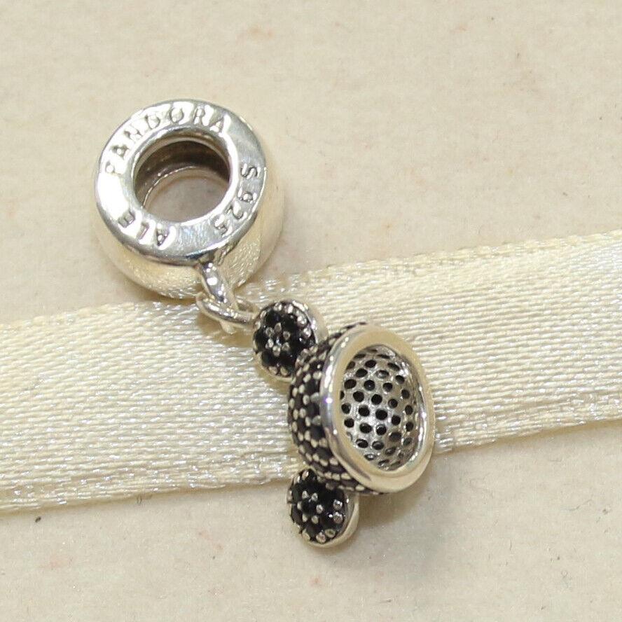 Pandora Charm Mickey Mouse Sparklin Ear Hat Black 791471NCK W Suede Pouch