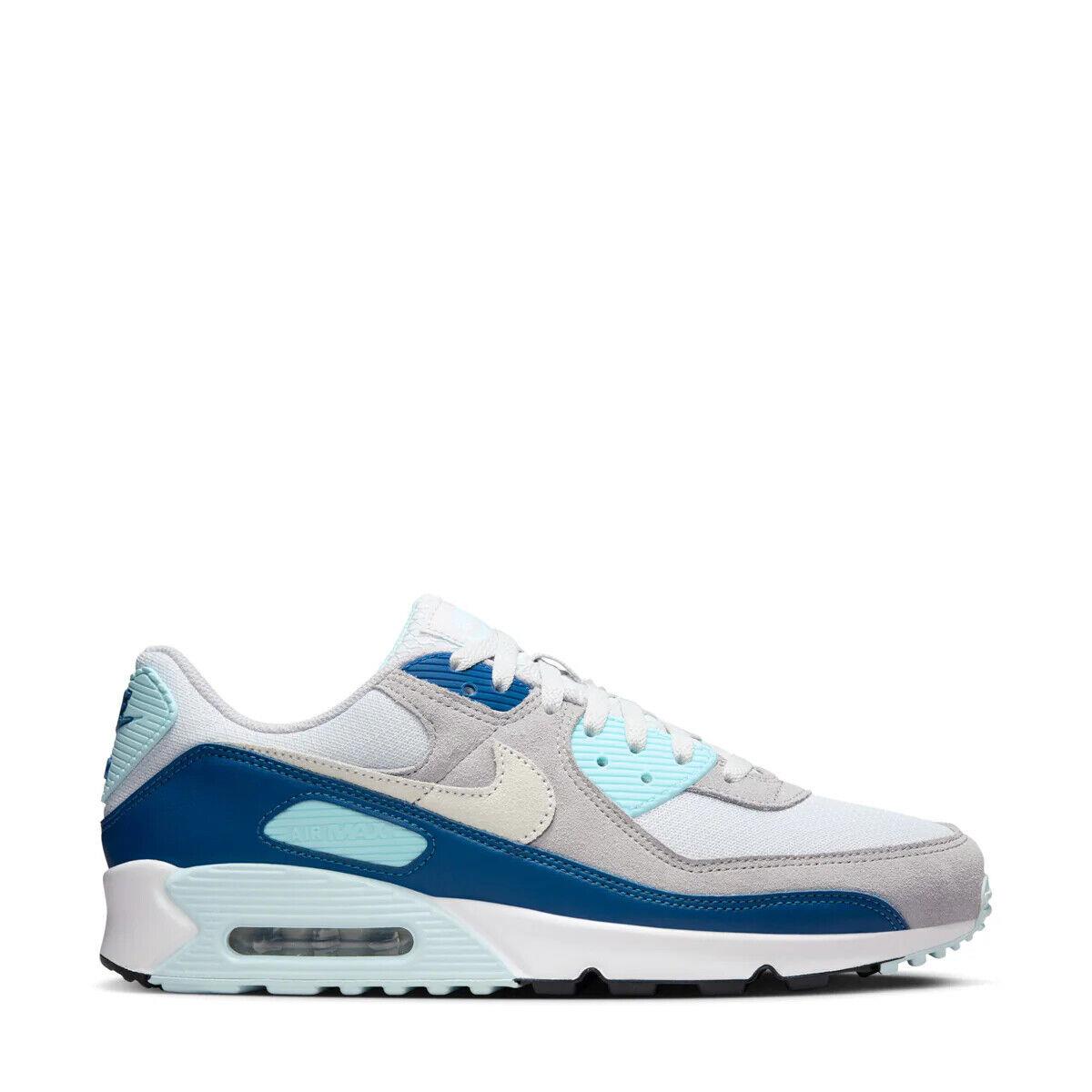 Men`s Nike Air Max 90 Swoosh Casual Shoes White Blue Grey Sneakers Athletic - Multicolor