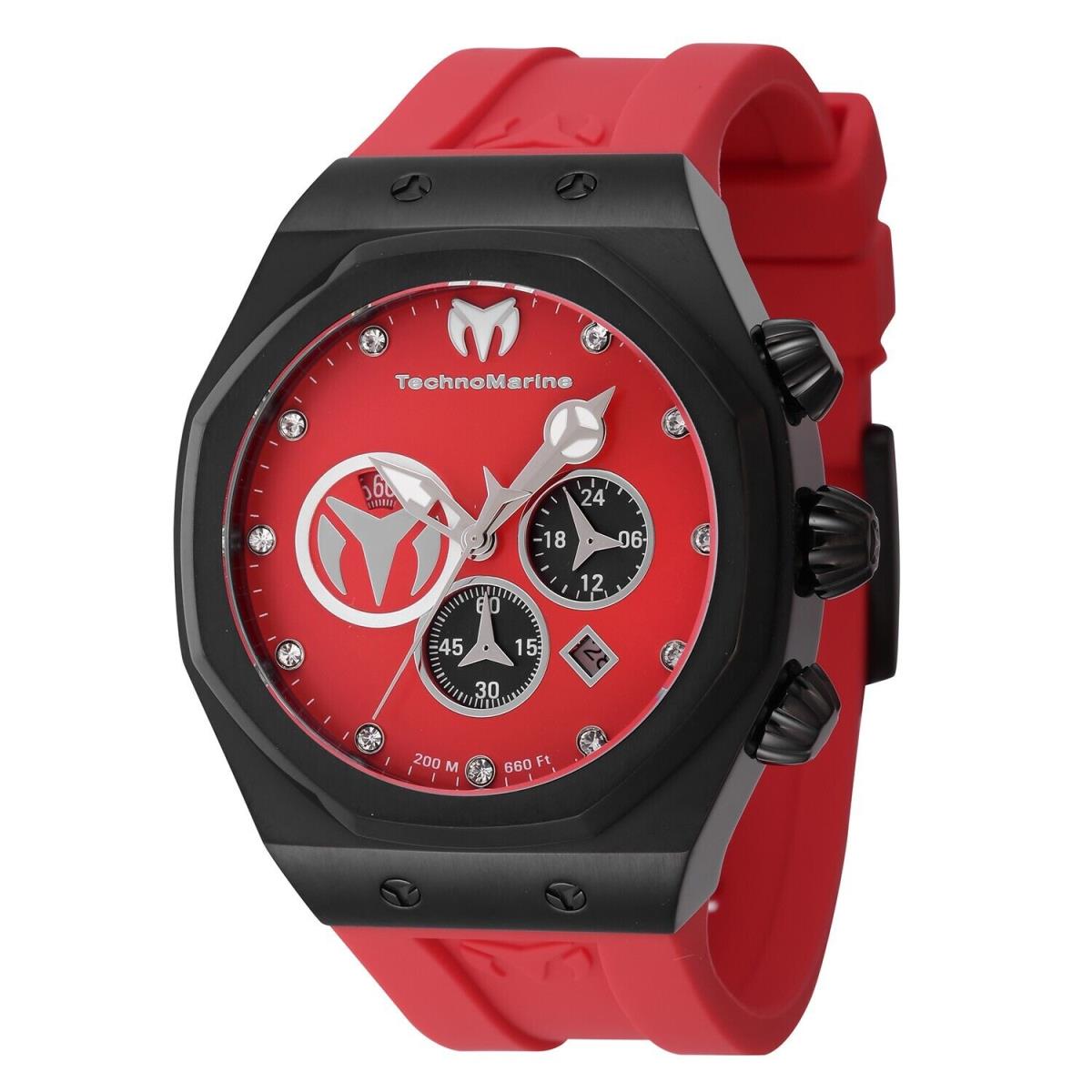 Technomarine TM-523003 Cruise Sun Reef Red 45MM Watch with Dial Markers - Dial: Red, Band: Red, Bezel: Black