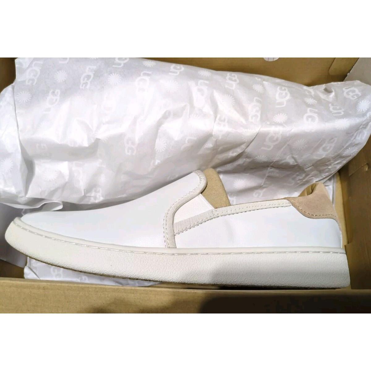 Womens Ugg Cas Full Leather Slip-on Shoe Flats White W Chestnut Trim Sz 9.5 - white & chestnut