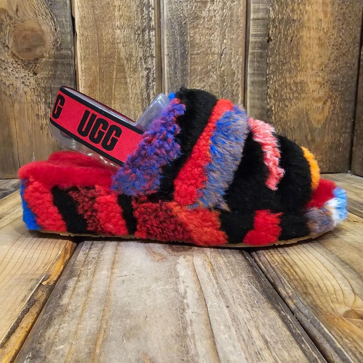 Ugg Fluff Yeah Slide Cali Collage Red Slipper Sandal Women US 8 / UK 6 / EU 39