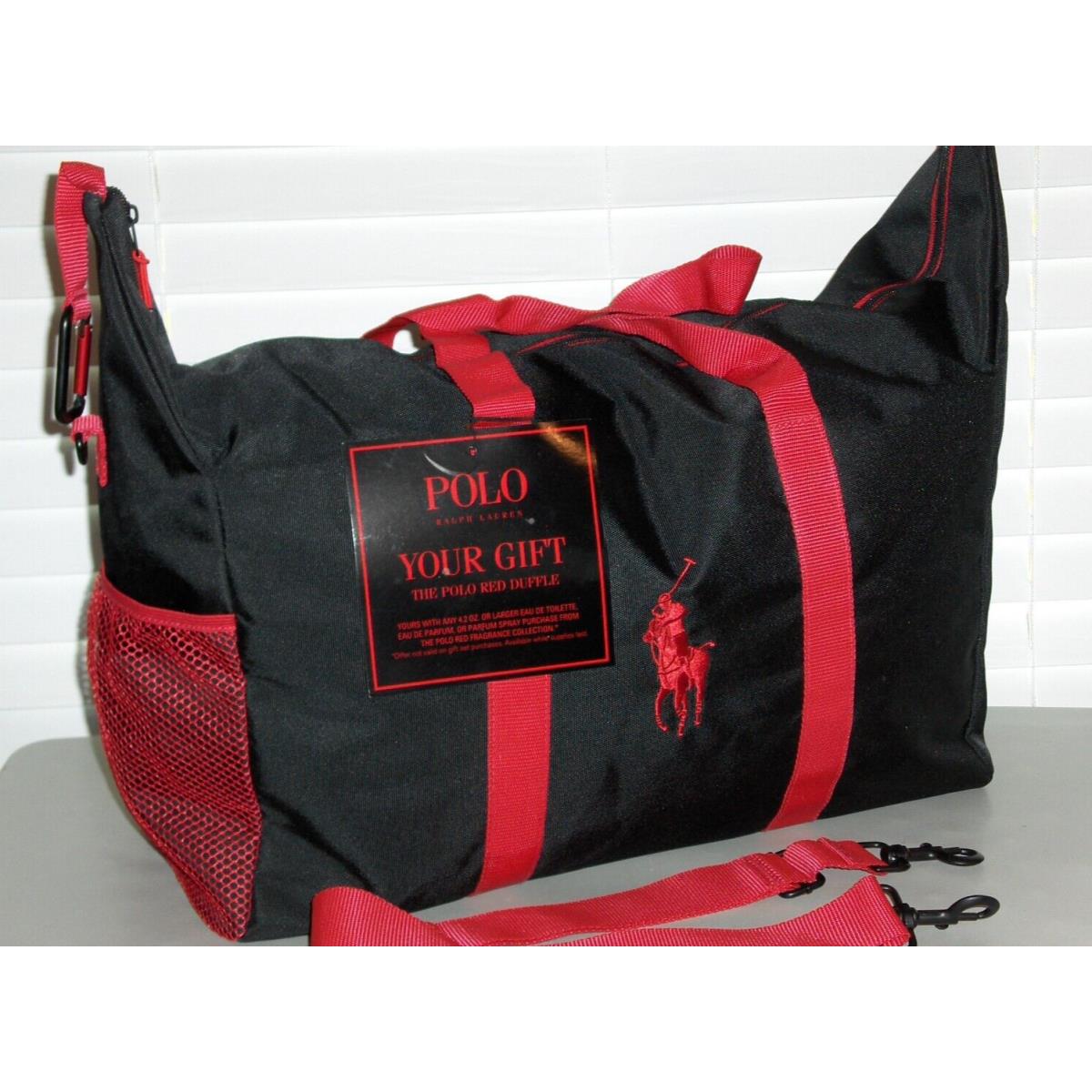 Ralph Lauren Fragrances Mens Polyester Big Pony Polo Red Duffle Travel Bag Black