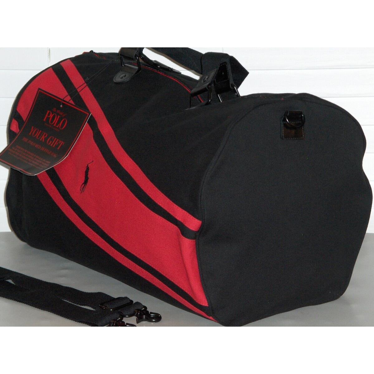 Ralph Lauren Fragrances Men`s Canvas Pony The Polo Red Duffle Travel Bag Black