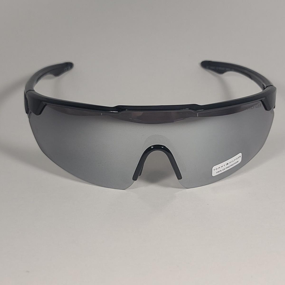 Tommy Hilfiger MP OM647 Shield Sport Sunglasses Shiny Black Silver Mirror 99mm