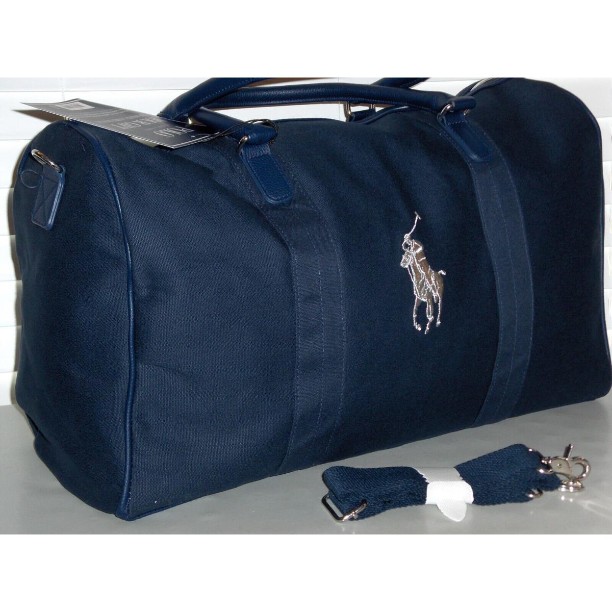 Ralph Lauren Fragrances Men`s Silver Big Pony The Polo Duffle Travel Bag Navy