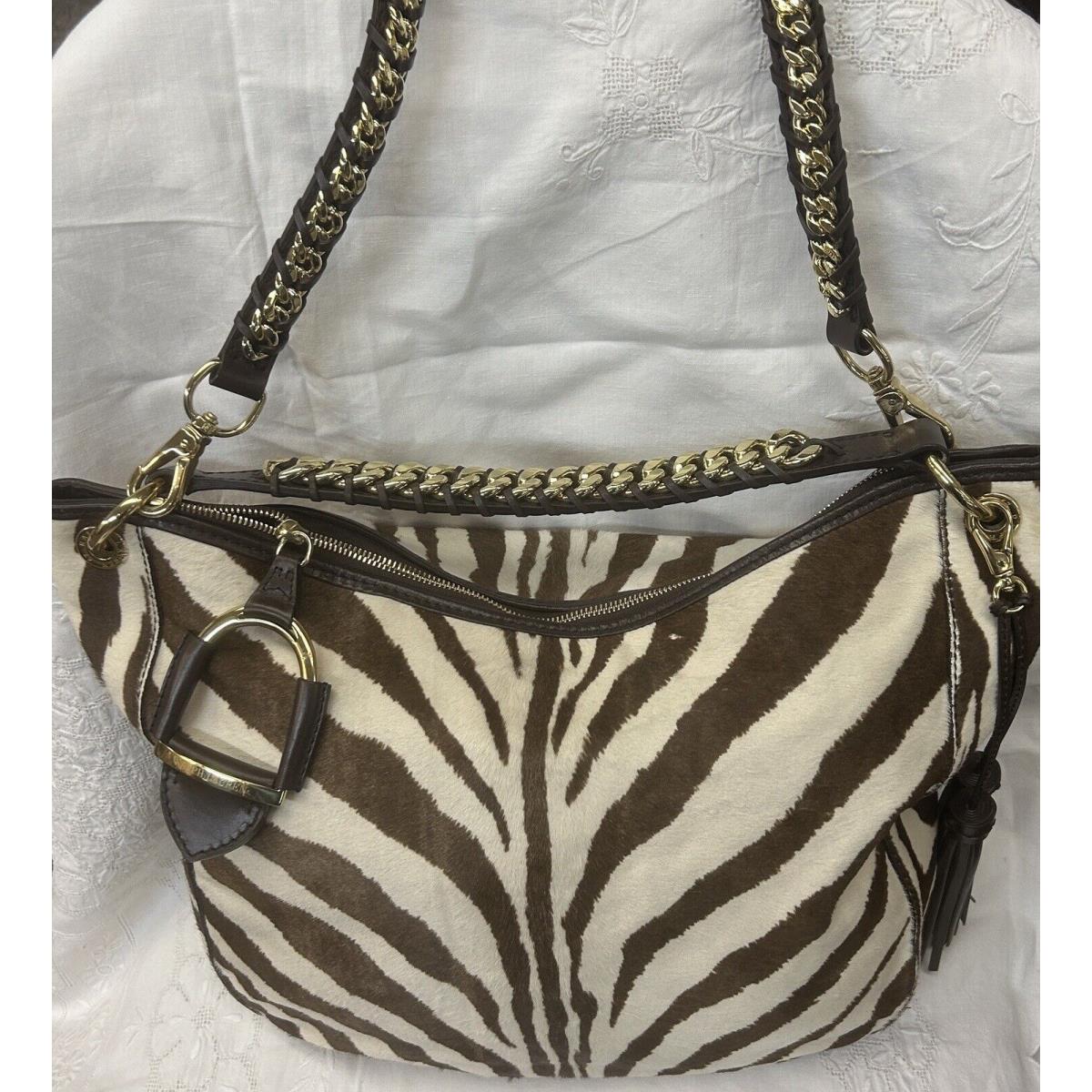 Ralph Lauren Purple Tag Zebra Print Pony Colt Fur Leather Bag 2 Straps