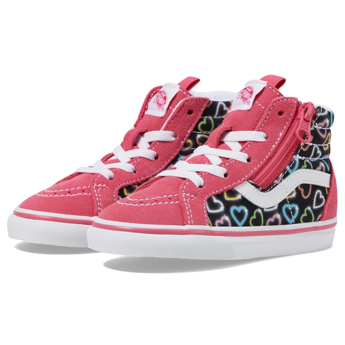 Children Unisex Shoes Vans Kids Sk8-Hi Reissue Side Zip Infant/toddler - Neon Hearts Pink/Multi