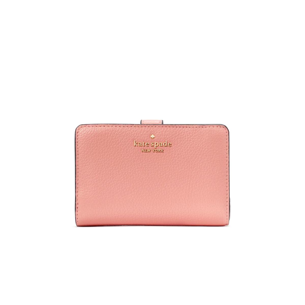 Kate Spade Leila Medium Compact Bifold Wallet Peachy Rose Pebble Leather