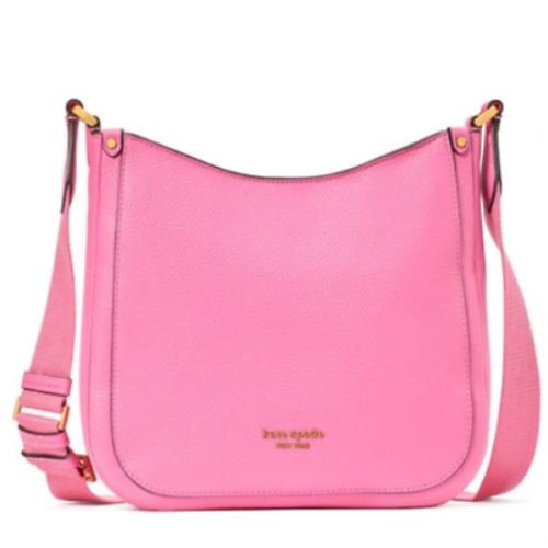 Kate Spade Roulette Medium Messenger Shoulder Bag Pink Pebbled Leather Slim