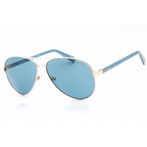 Guess Men`s Sunglasses Blue Lens Shiny Rose Gold Aviator Metal Frame GU8279 28V