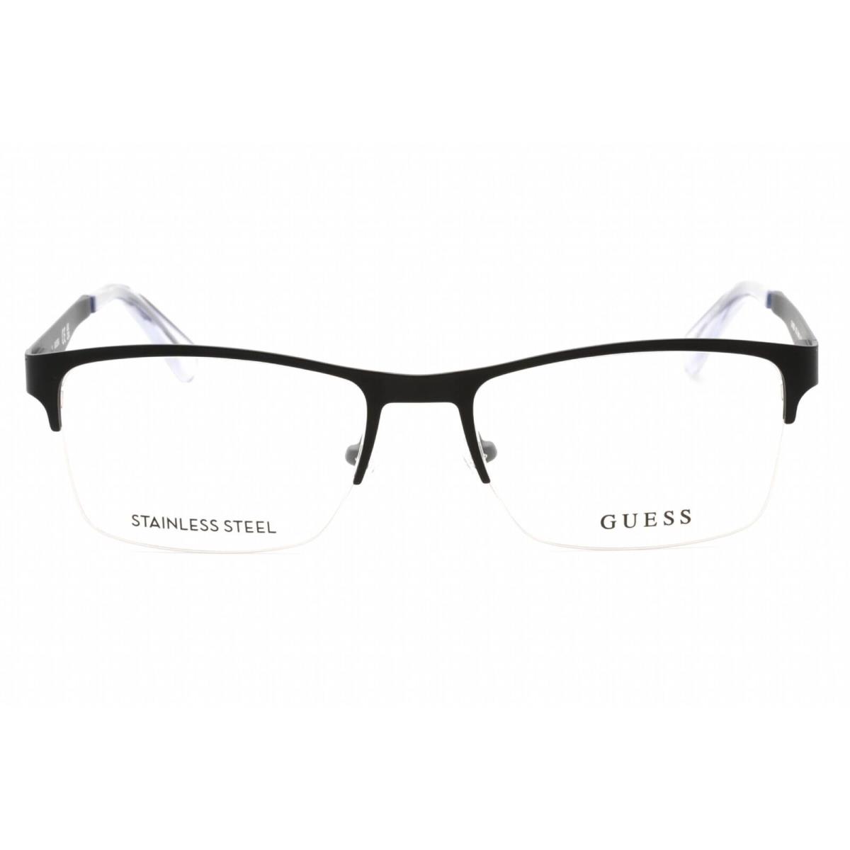 Guess Men`s Eyeglasses Clear Demo Lens Matte Black Rectangular Frame GU1936 002