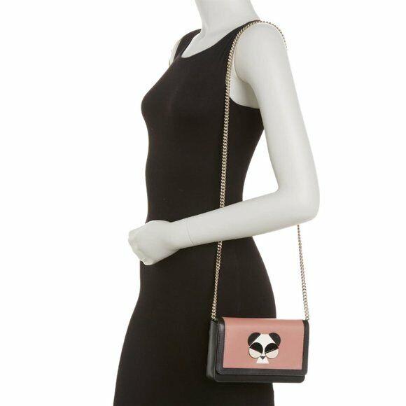 Kate Spade Womens Pink Leather Panda Bear Foldover Chain Strap Crossbody Bag