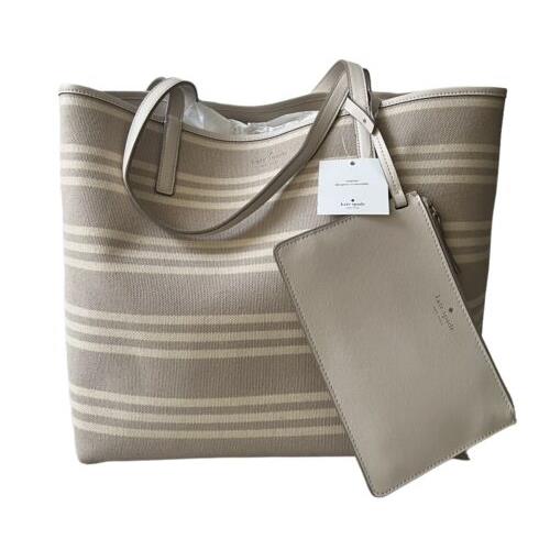 Kate Spade Arch Place Mya Fabric Pebbled Leather Reversible Stripe Tote