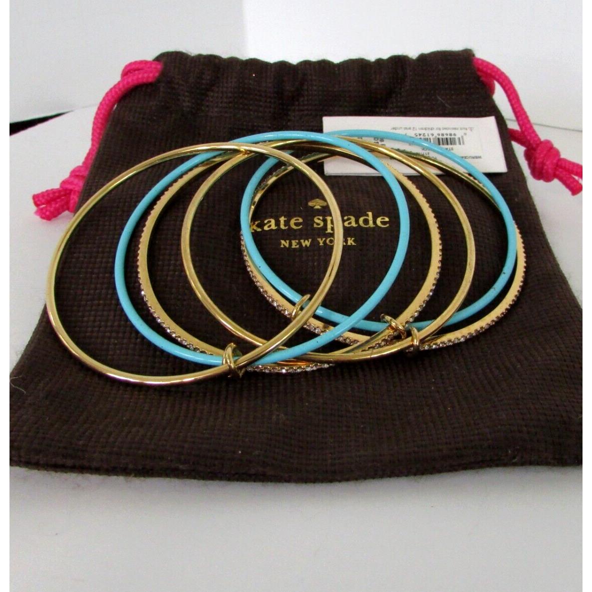 Kate Spade Goldtone Stack Attack Turquoise Enamel Pave Bangle Bracelet Set