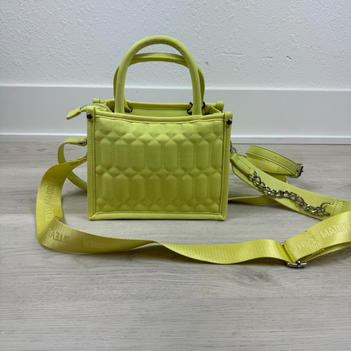 Steve Madden Bniko Quilted Crossbody Purse Bag Lemon Green Guitar Strap