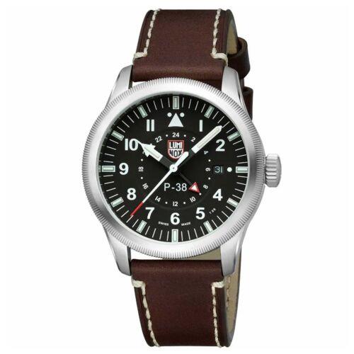 Luminox Men`s Watch P-38 Lightning Date Display Brown Leather Strap XA.9521