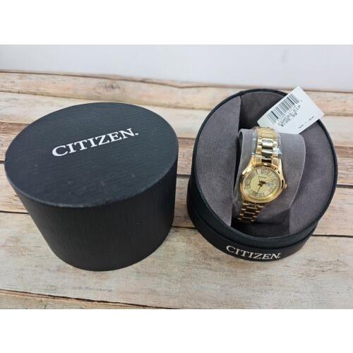 Citizen EQ0593-51P Yellow Gold Tone Champagne Dial Womens Classic Dress Watch