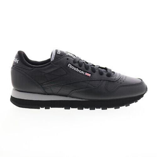Reebok Classic Leather Mens Black Leather Lace Up Lifestyle Sneakers Shoes - Black