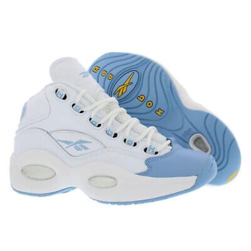Reebok Question Mid GS Boys Shoes Size 7 Color: Cloud White/fluid Blue/toxic - Cloud White/Fluid Blue/Toxic Yellow, Main: White