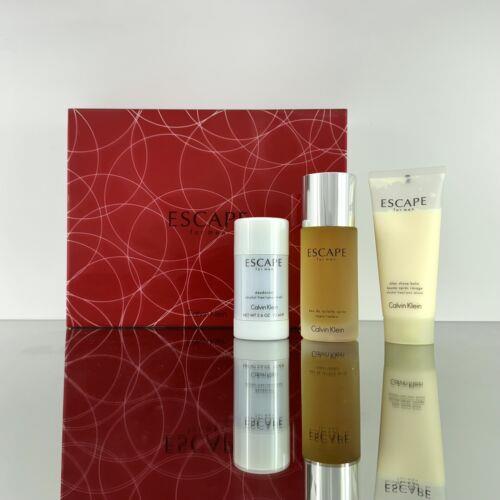 Escape Frosted Bottle by Calvin Klein 3pc Set 3.4oz Edt Spr +3.4 A/s +2.6 Deo