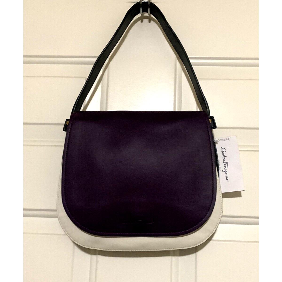 Salvatore Ferragamo Neva Shoulder Bag Colorblock Leather Purple/white/black