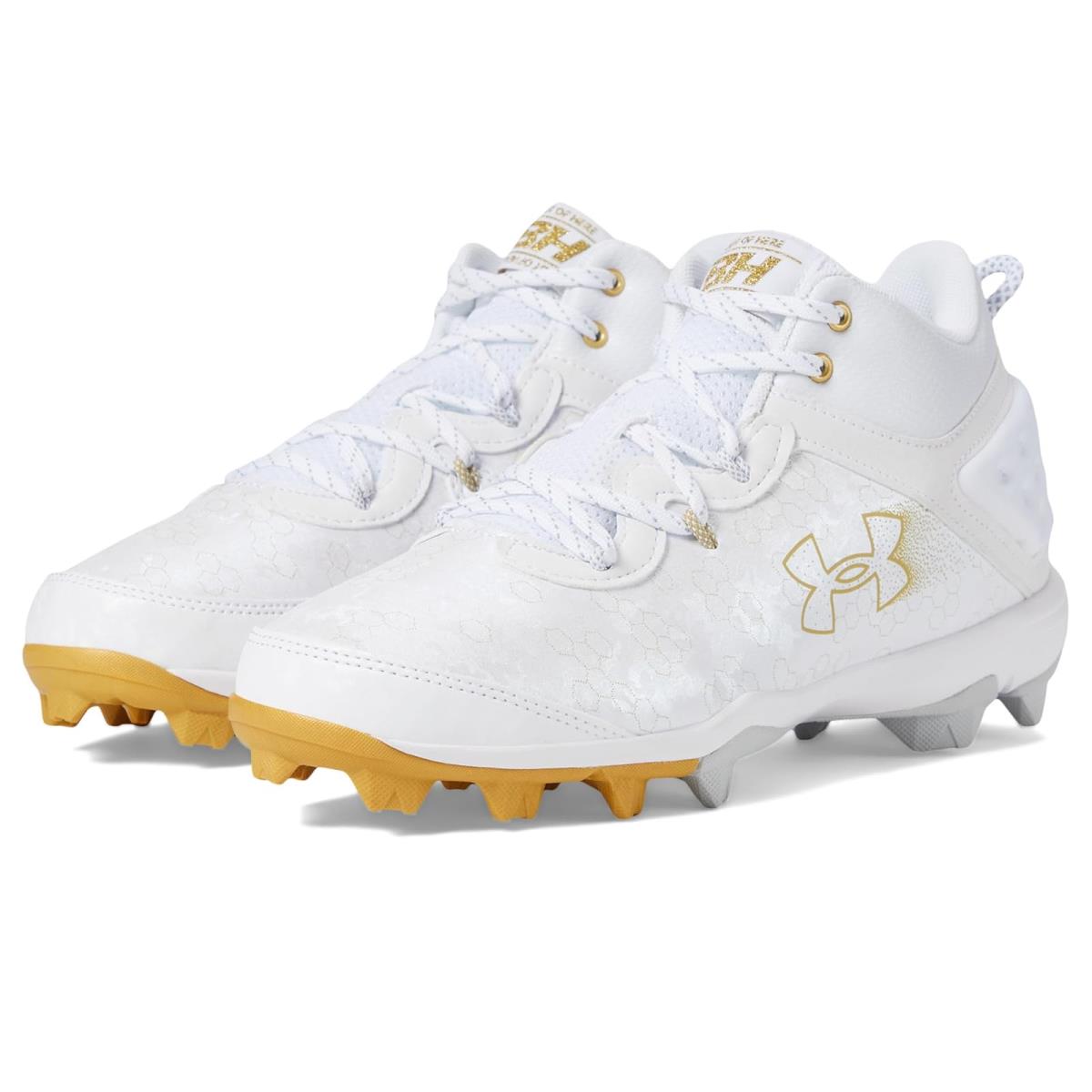 Man`s Sneakers Athletic Shoes Under Armour Harper 8 Mid RM White/White/Metallic Gold