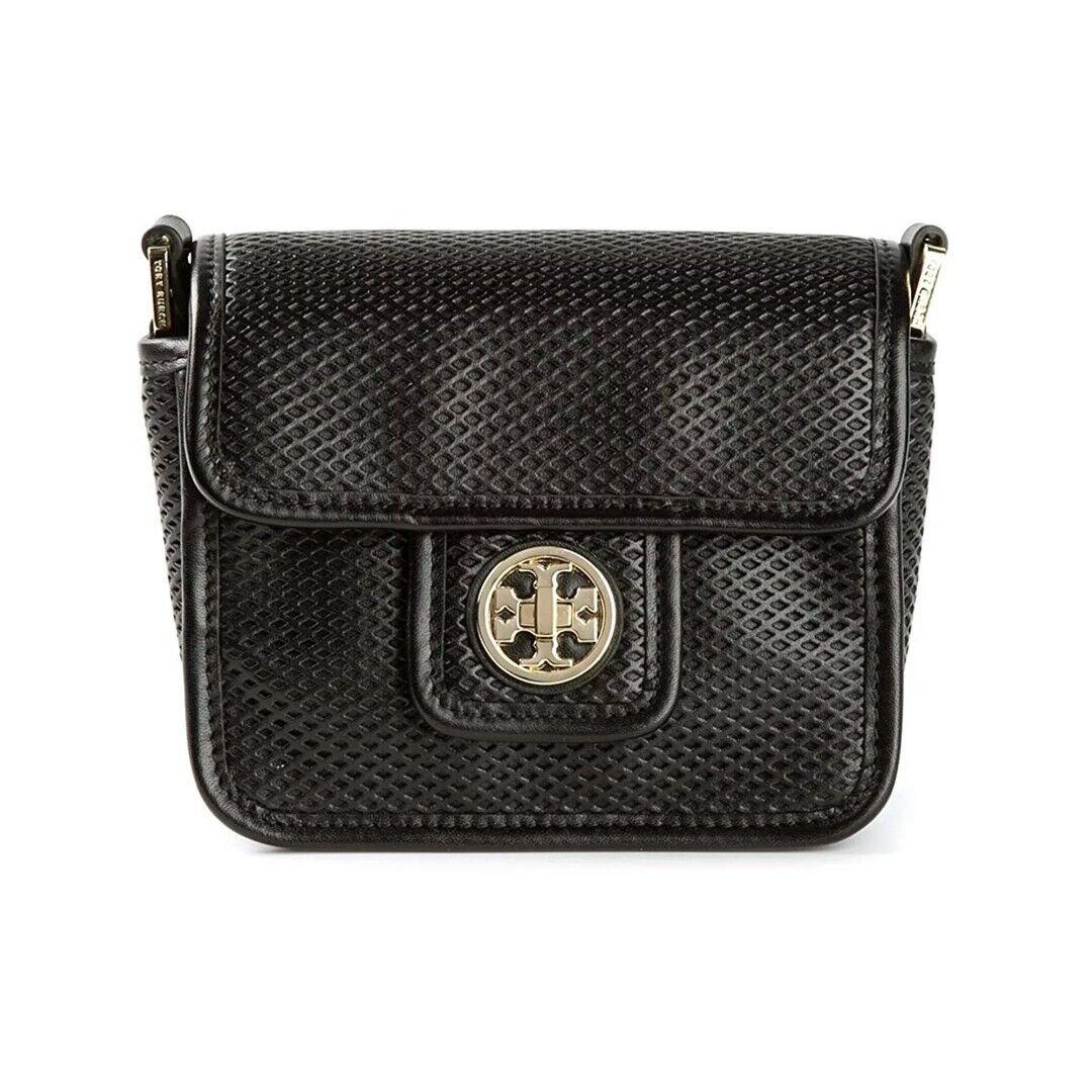 Tory Burch Harper Mini Shoulder Bag Black Perforated Crossbody Handbag Purse
