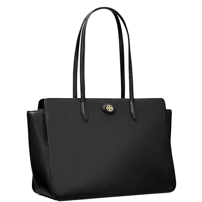 Tory Burch Robinson Large Zip Top Black Pebbled Leather Tote