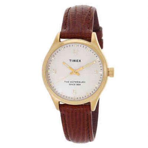 Timex Waterbury Quartz Ladies Watch TW2U97800 - Dial: Beige, Band: Brown, Bezel: Gold-tone