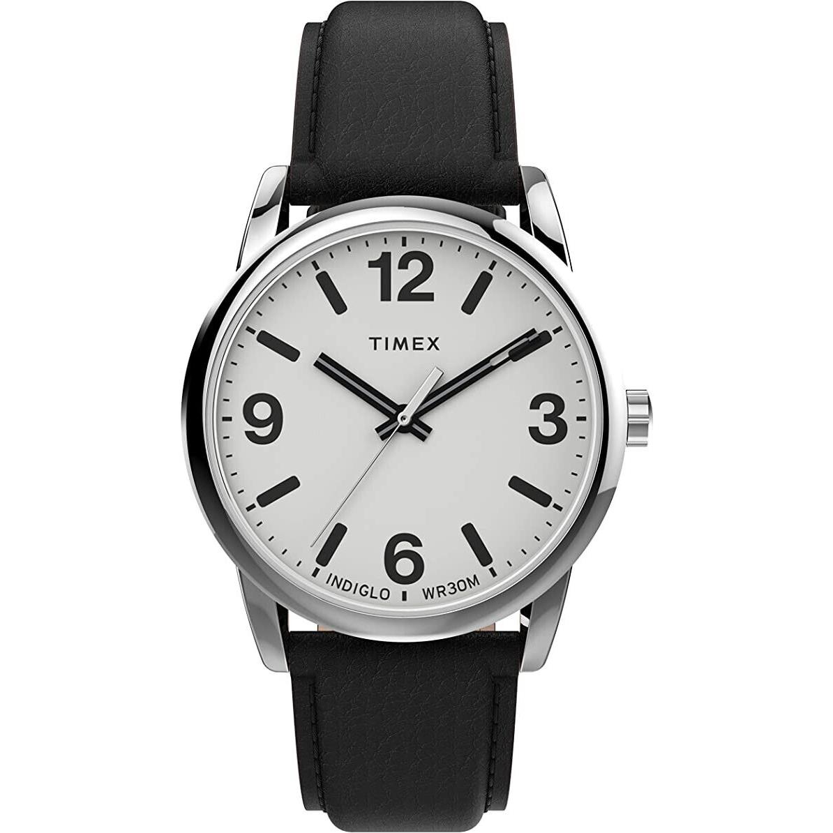 Timex Easy Reader Silver-tone Black Leather Men s Watch TW2U71700 - Dial: White, Band: Black