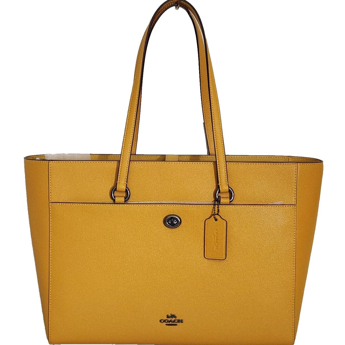 Coach Foilio Ochre Yellow Crossgrain Leather Gunmetal Large Tote Bag