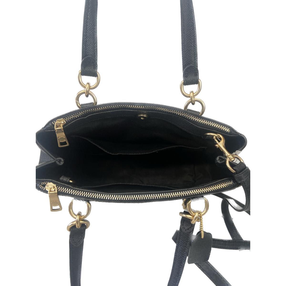 Coach Mini Brooke Carryall Satchel Crossgrain Leather Purse- Black - Exterior: Black, Hardware: Gold