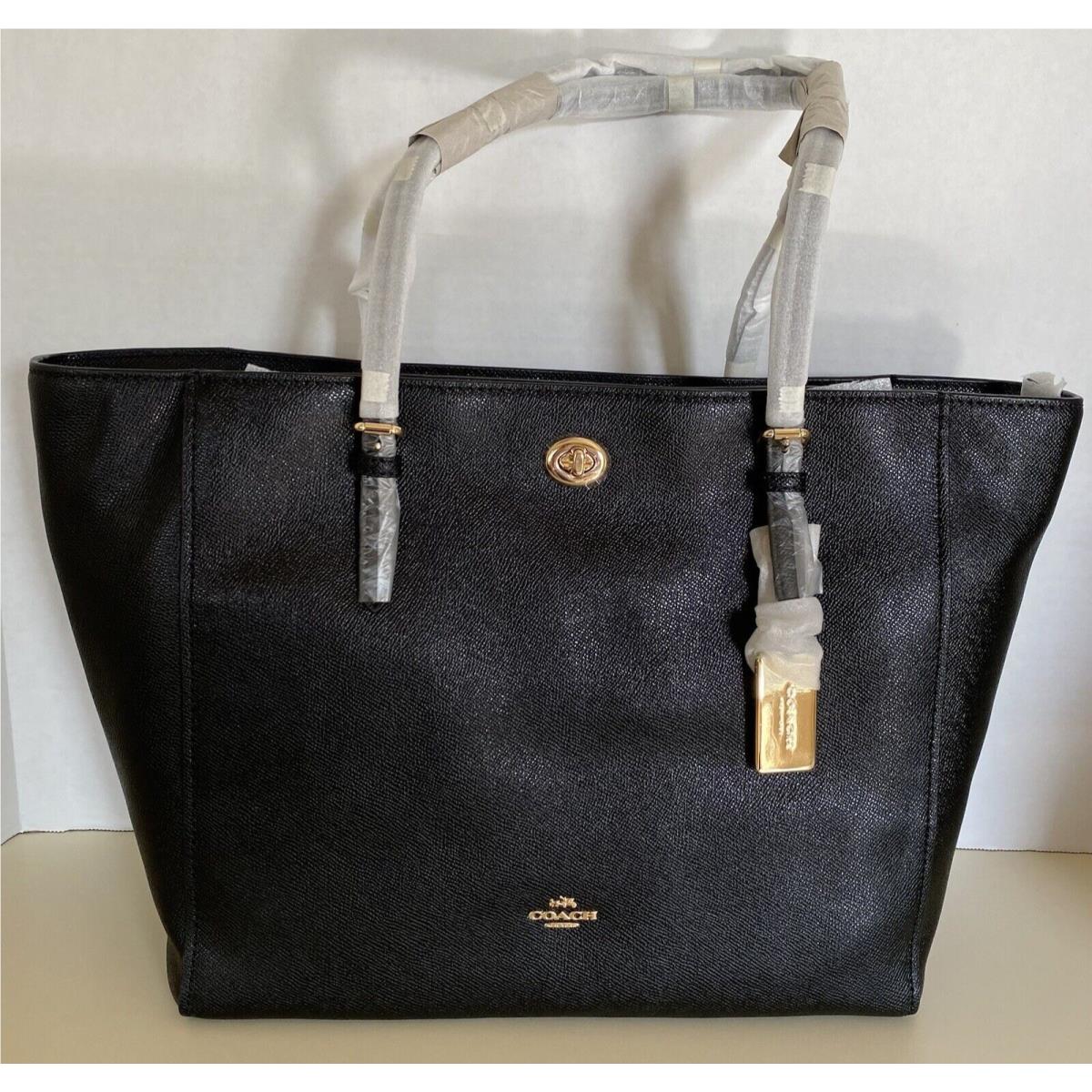 Coach Turnlock Tote Black Crossgrain Leather Large Shoulder 57450