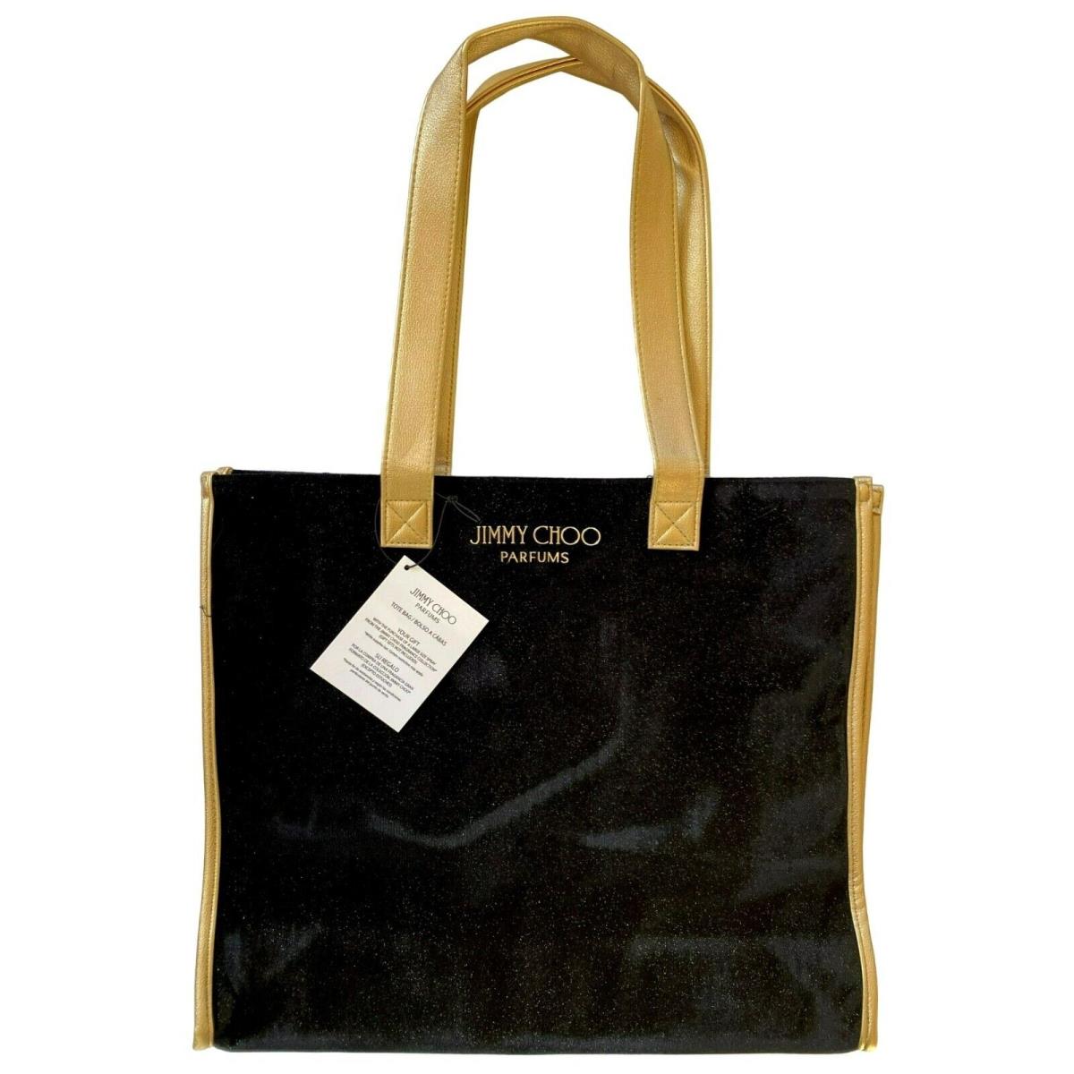 Jimmy Choo Perfume Tote Bag Weekender Shoulder Bag Black Gold Metallic
