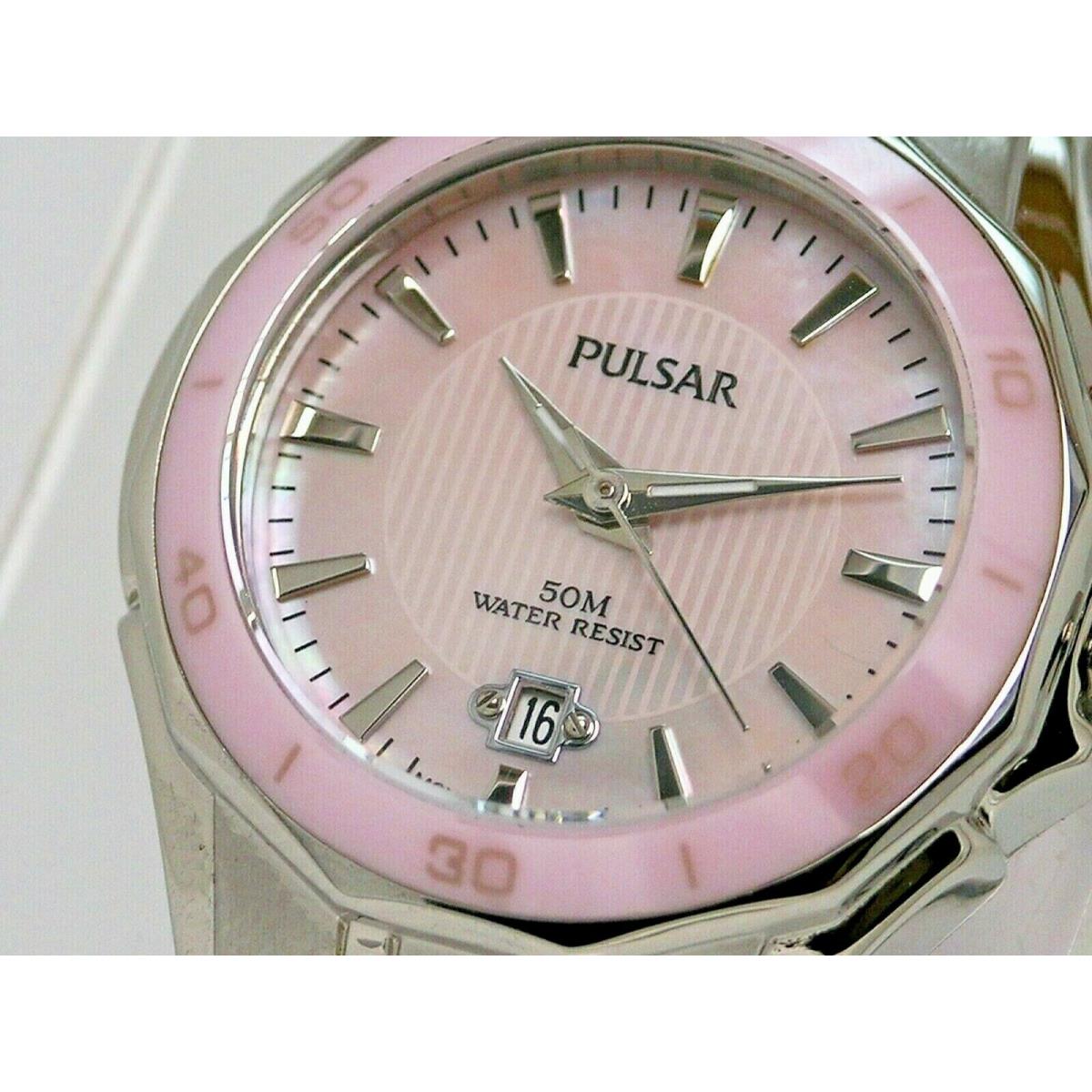 Pulsar BY Seiko PXT899 Womens Pink Dial Ceramic Bezel Watch Steel