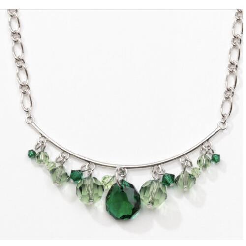 Swarovski Touchstone Crystal Necklace Emerald Rhodium 15-18 Condition