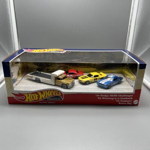 Hot Wheels Premium 70 Dodge Hemi Challenger 65 Mustang 70 Camaro Retro Rig Read