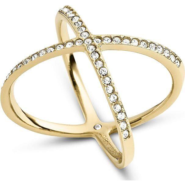 Michael Kors Gold Tone Crystals Brilliance Statement X Ring Band - MKJ4171