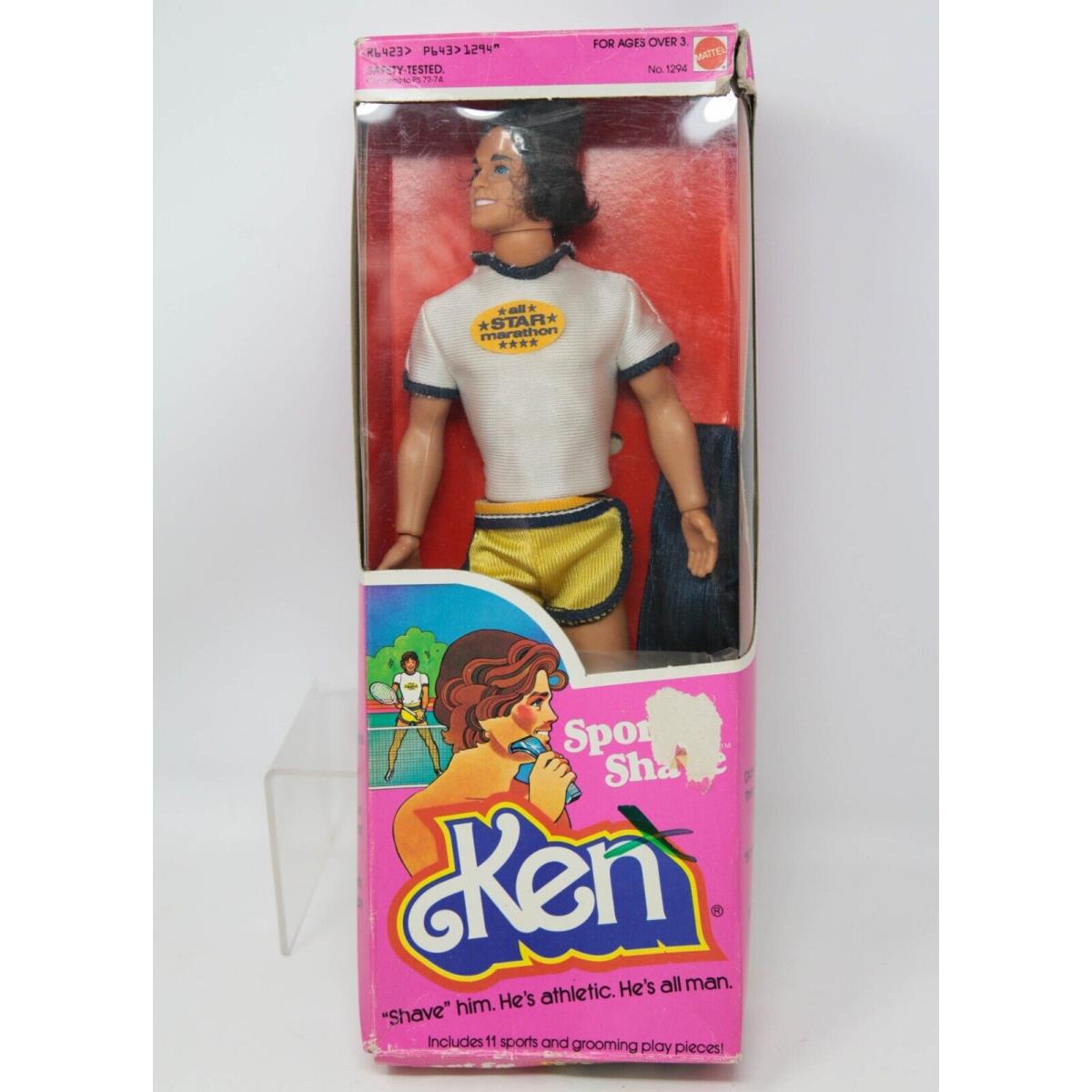 Sport Shave Vintage Ken Doll Brown Long Hair 1294 Nrfb 1979 Athlete Shorts