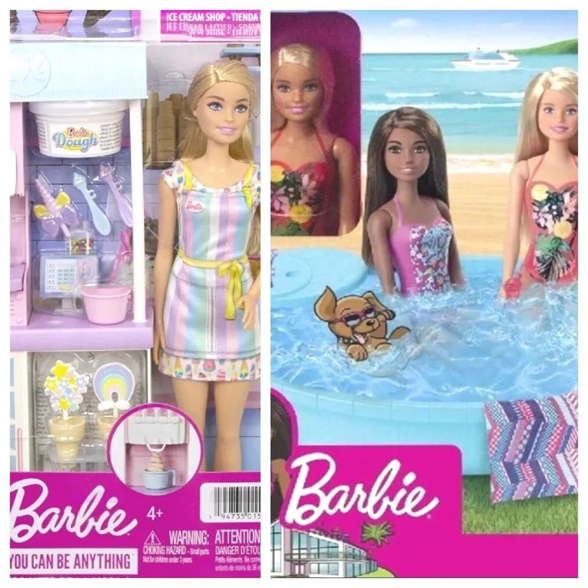 Barbie Blitz Ice Cream Shop Pool Set 2 Dolls Slide 2 Float Bundle Pet