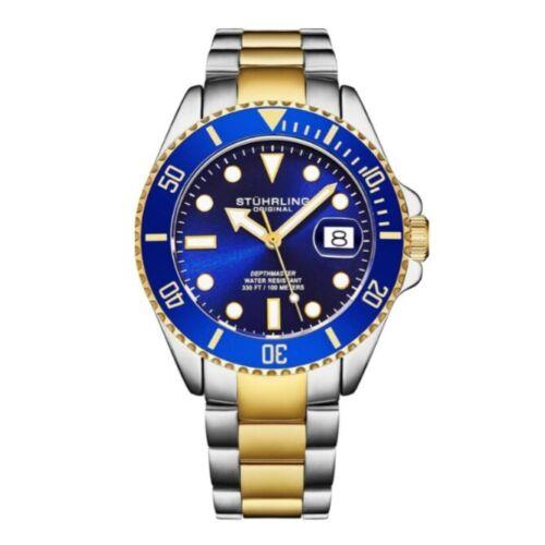 Stuhrling Men`s Dive Watch - Swiss Movement - Blue Dial Stainless Steel