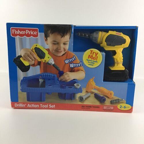 Fisher Price Drillin` Action Tool Set Realistic Sounds Caddy Tools Toy Vintage
