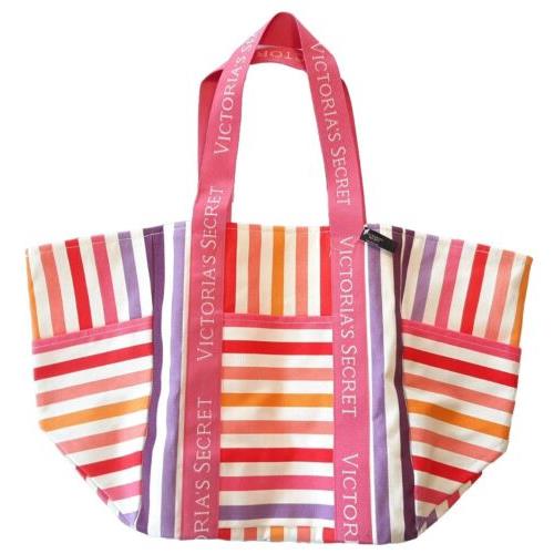 Victoria s Secret Weekender Tote Bag Multicolor Striped Full Zip Side Pkts