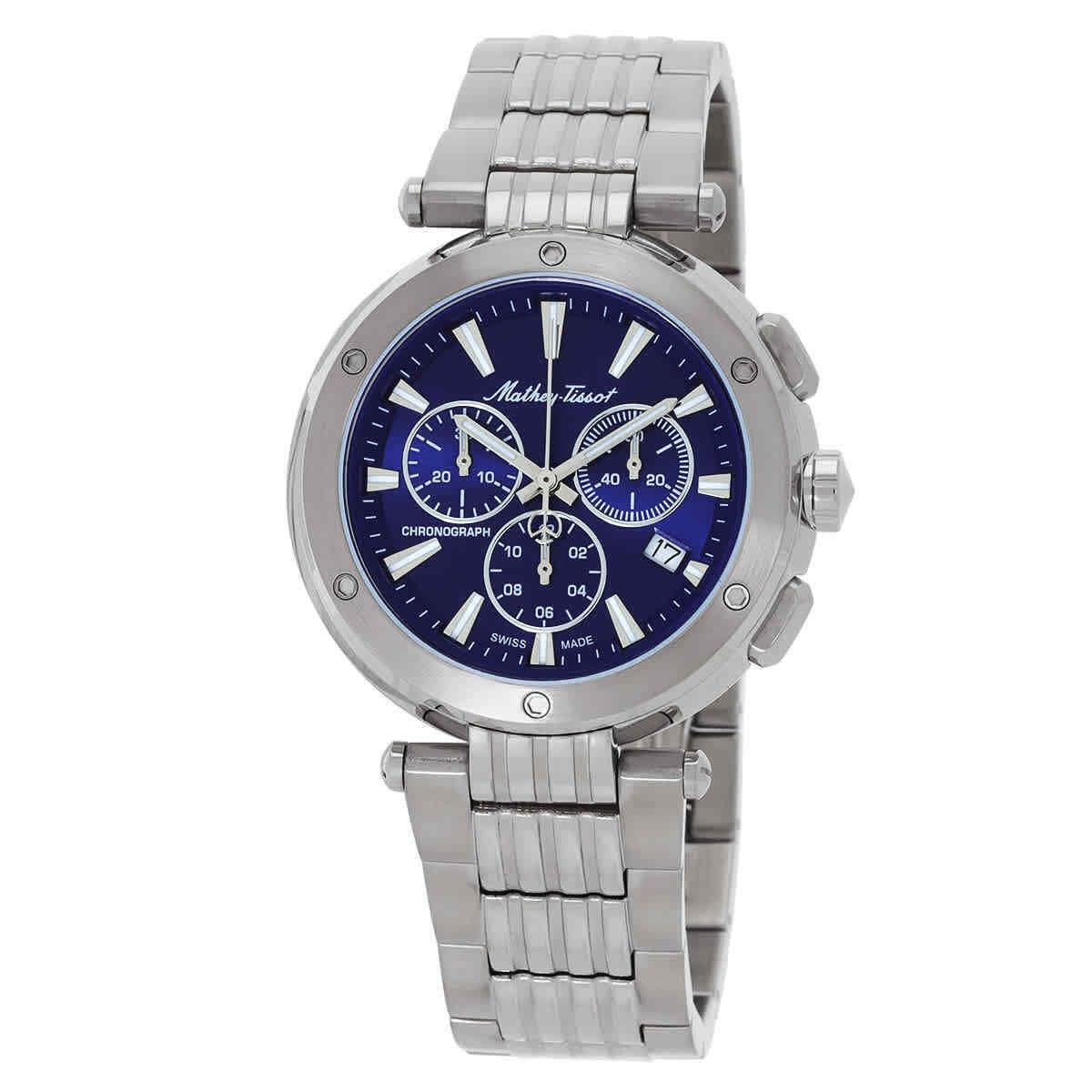 Mathey-tissot Neptune Chrono Chronograph Quartz Blue Dial Men`s Watch H912CHABU - Dial: Blue, Band: Silver-tone, Bezel: Silver-tone