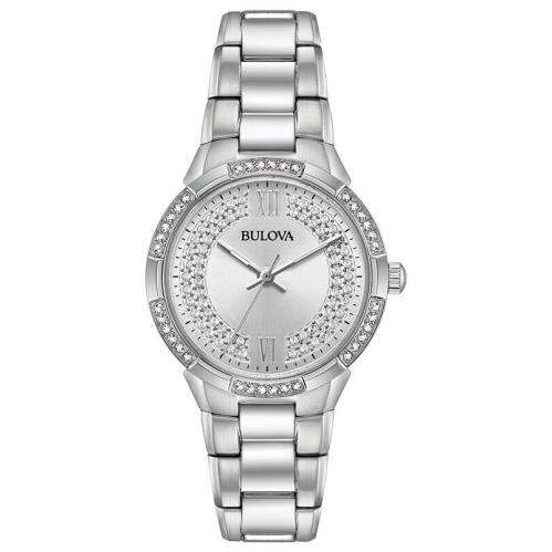 Bulova Women`s Crystal Accent Quartz Silver Stainless Steel Watch 30MM 96L249