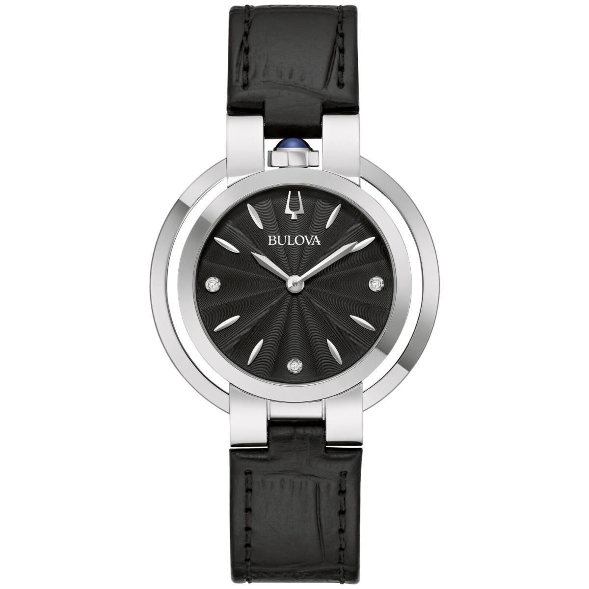 Bulova Women`s Classic Crystal Accent Quartz Black Leather Watch 35mm 96P238