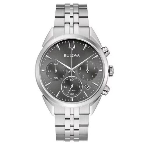 Bulova 96B372 Sutton Grey Chronograph Dial Steel Bracelet Band Mens Watch - Dial: Gray, Band: Silver, Bezel: Silver