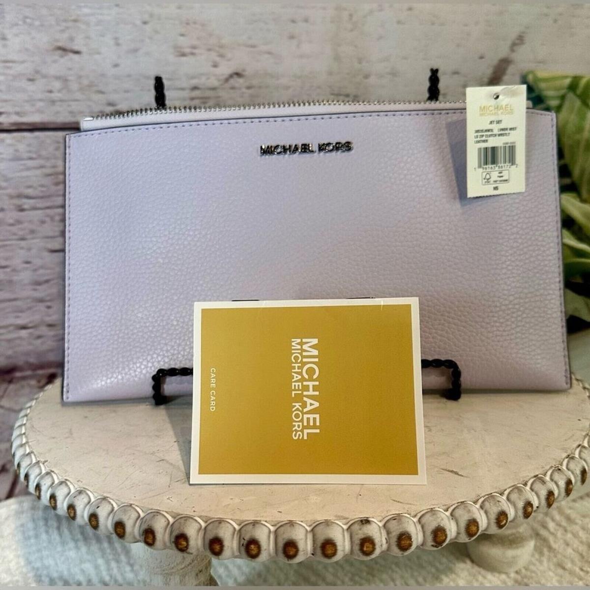 Michael Kors Large Lavender Pebbled Leather Wristlet/clutch