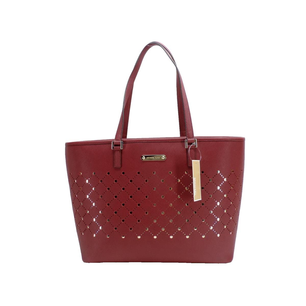 Michael Kors Violet Leather Top Zip Carry All Tote Handbag Cherry
