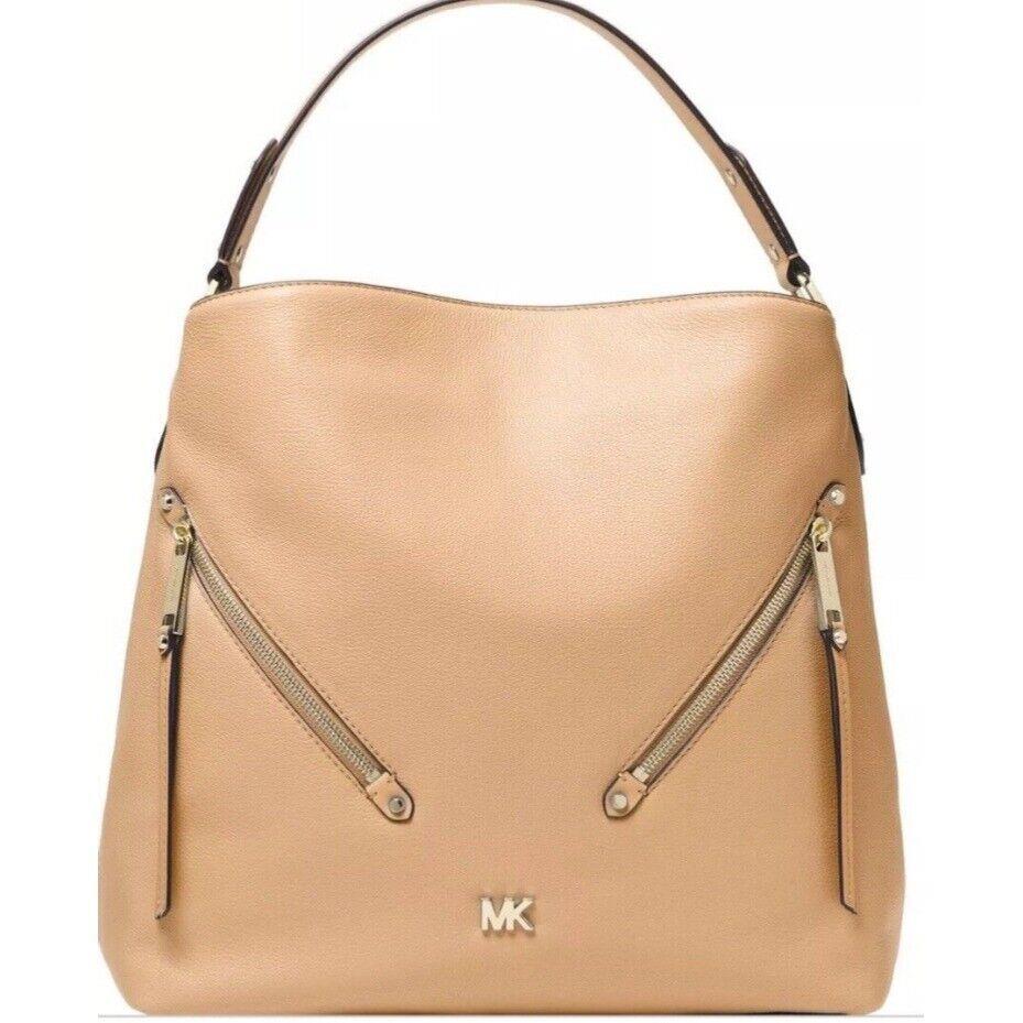 Michael Kors Women s Evie Hobo Supple Leather Front Zip Pocket Bag L Caramel